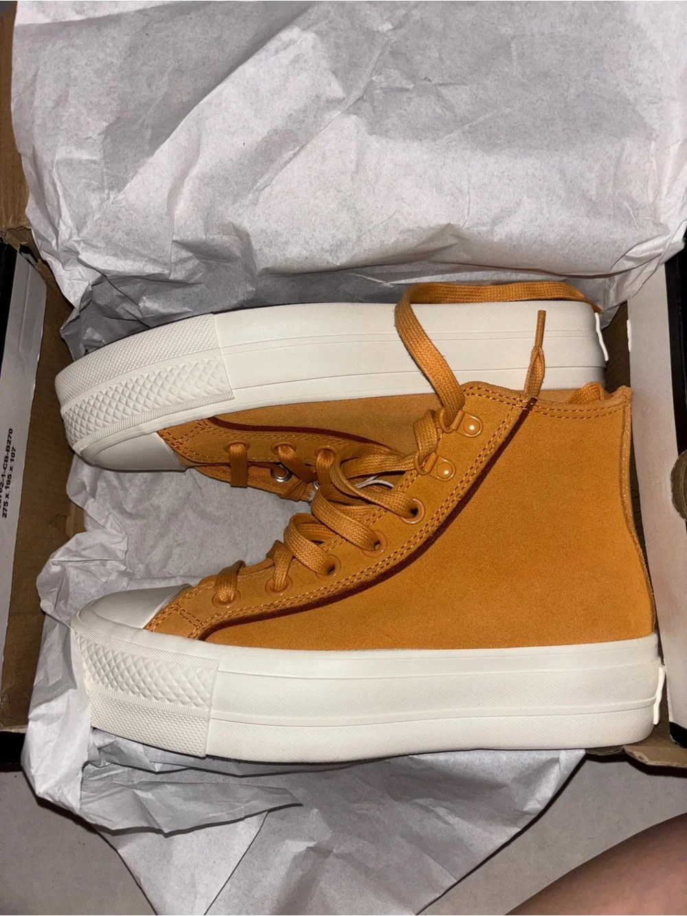 Converse High-Top Platform Sneakers in Mustard/Golden Brown